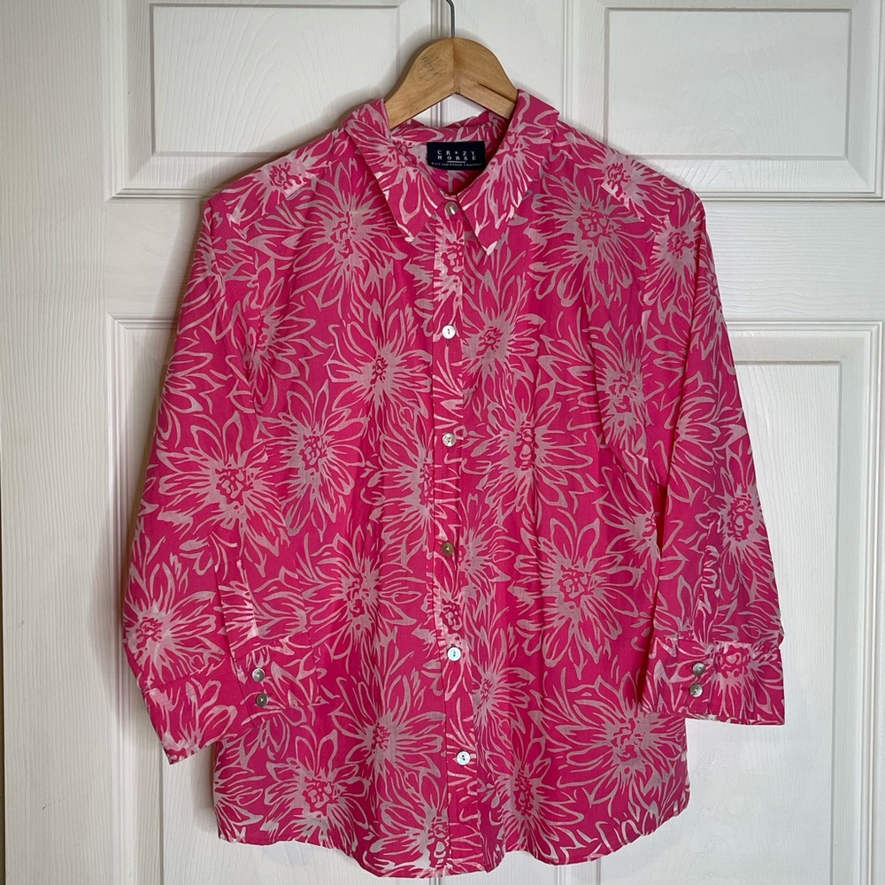Liz Claiborne Pink Floral Button Down Shirt